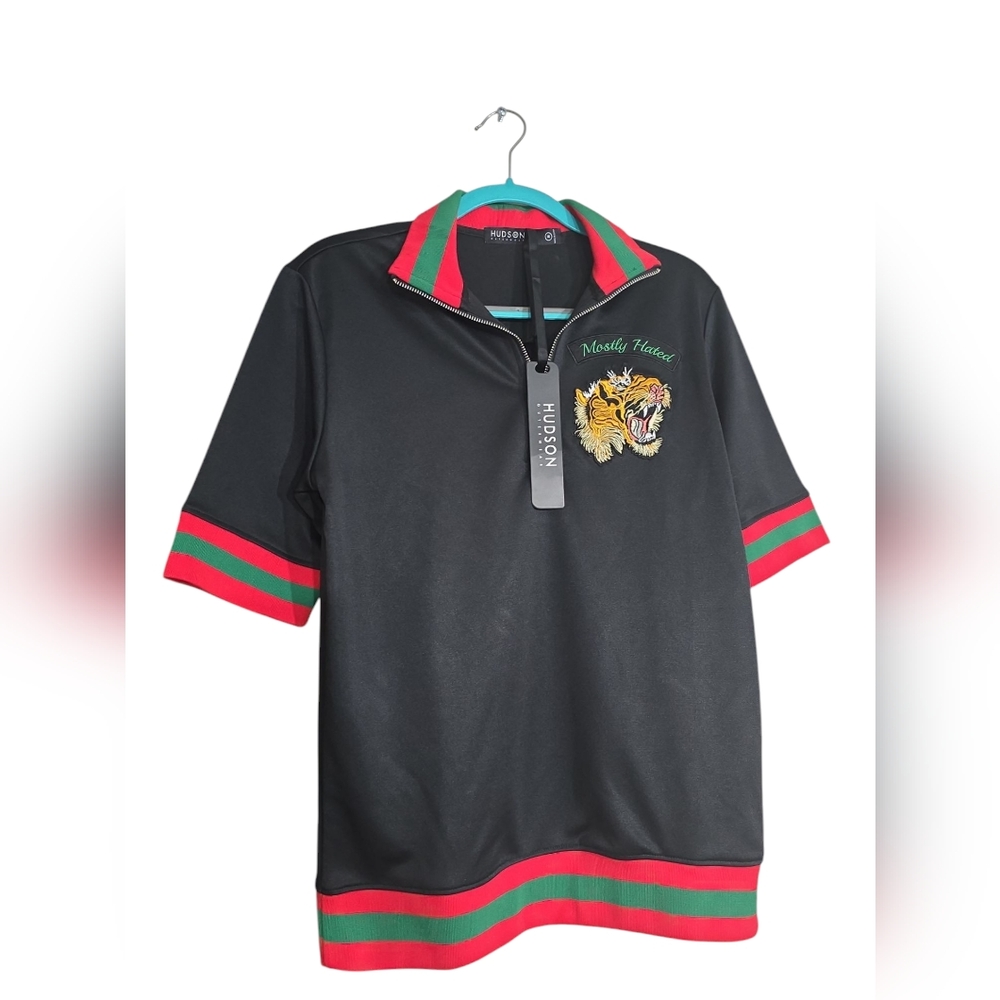 Hudson Outerwear 1/4 Zip Black and Red Polo Shirt M With Tiger Logo